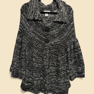 Parkhurst Knit Cardigan Bell Sleeves Snap closure Sweater Size XL Black Marbled